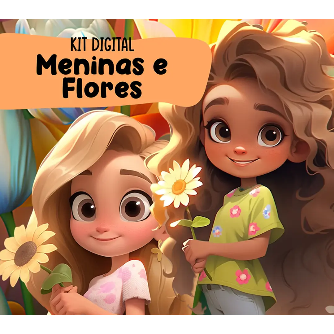 Kit Digital Meninas e Flores 3D Arquivos em Png 2