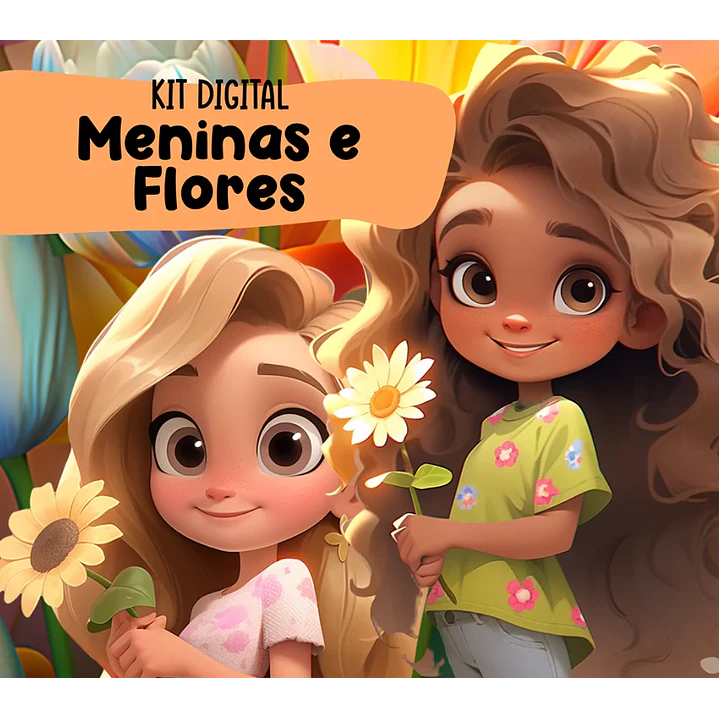 Kit Digital Meninas e Flores 3D Arquivos em Png 2