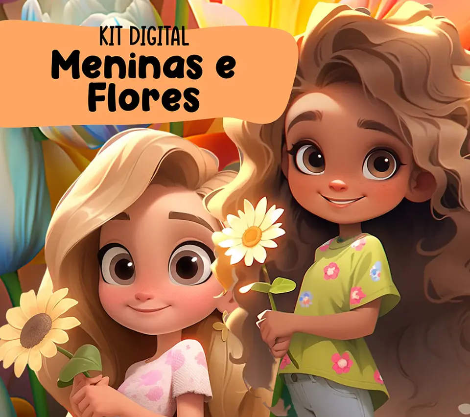 Kit Digital Meninas e Flores 3D Arquivos em Png 2