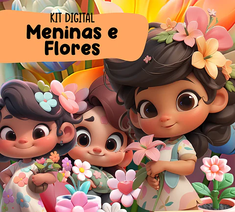 Kit Digital Meninas e Flores 3D Arquivos em Png