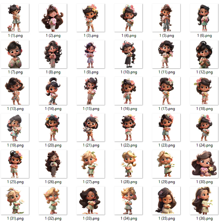 Kit Digital Meninas e Flores 3D Arquivos em Png 3