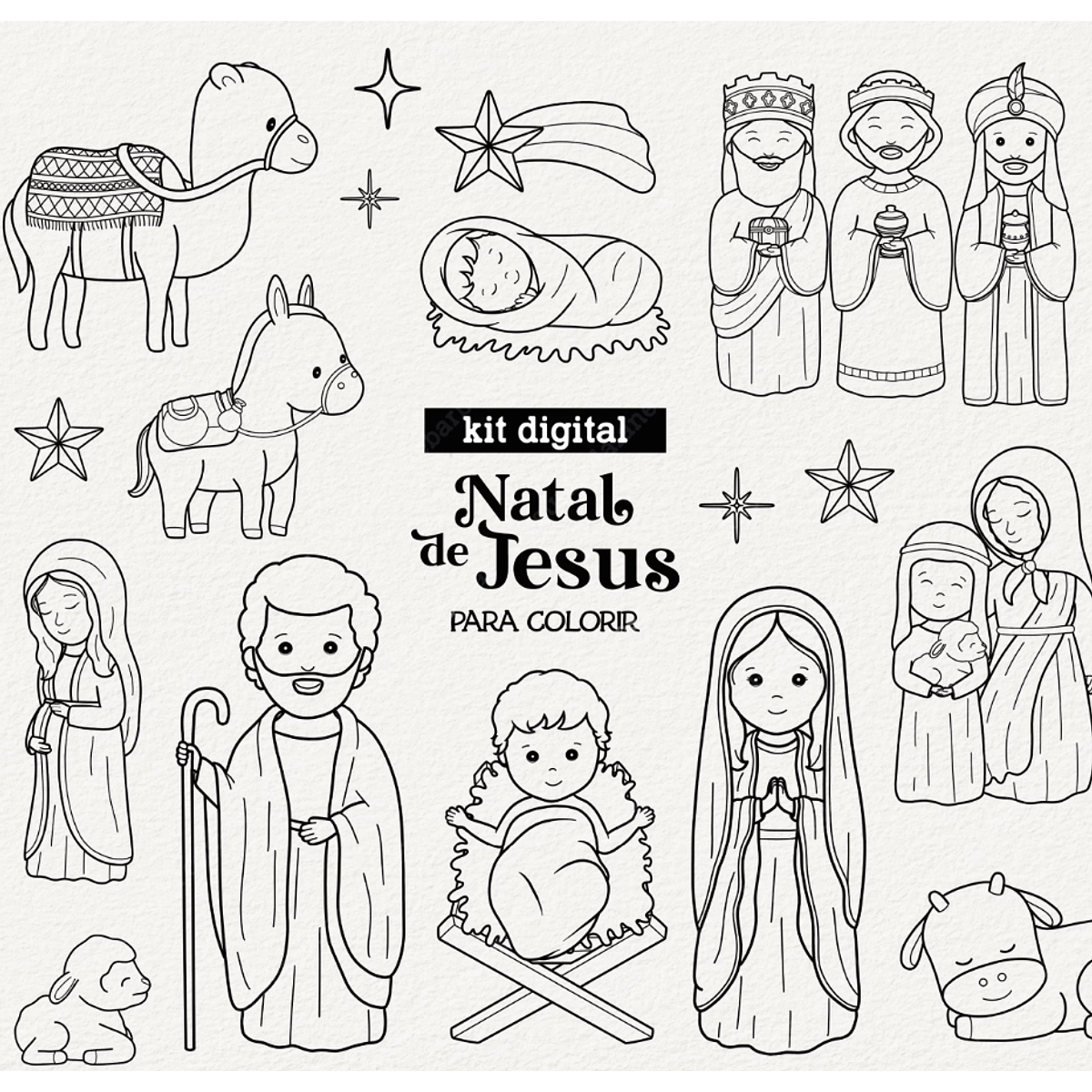 Kit Digital Natal de Jesus – Para colorir – Cliparts em aquarela - Nick  Design