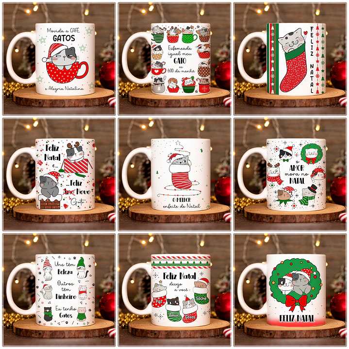 20 Artes para Caneca Gatinhos de Natal Arquivo em Jpg 1