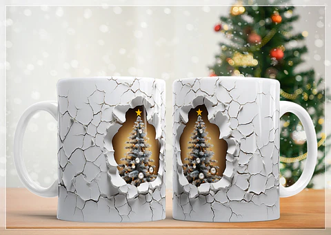 21 Artes Caneca Arvore de Natal 3d em Jpg Sublimação Baixar Grátis