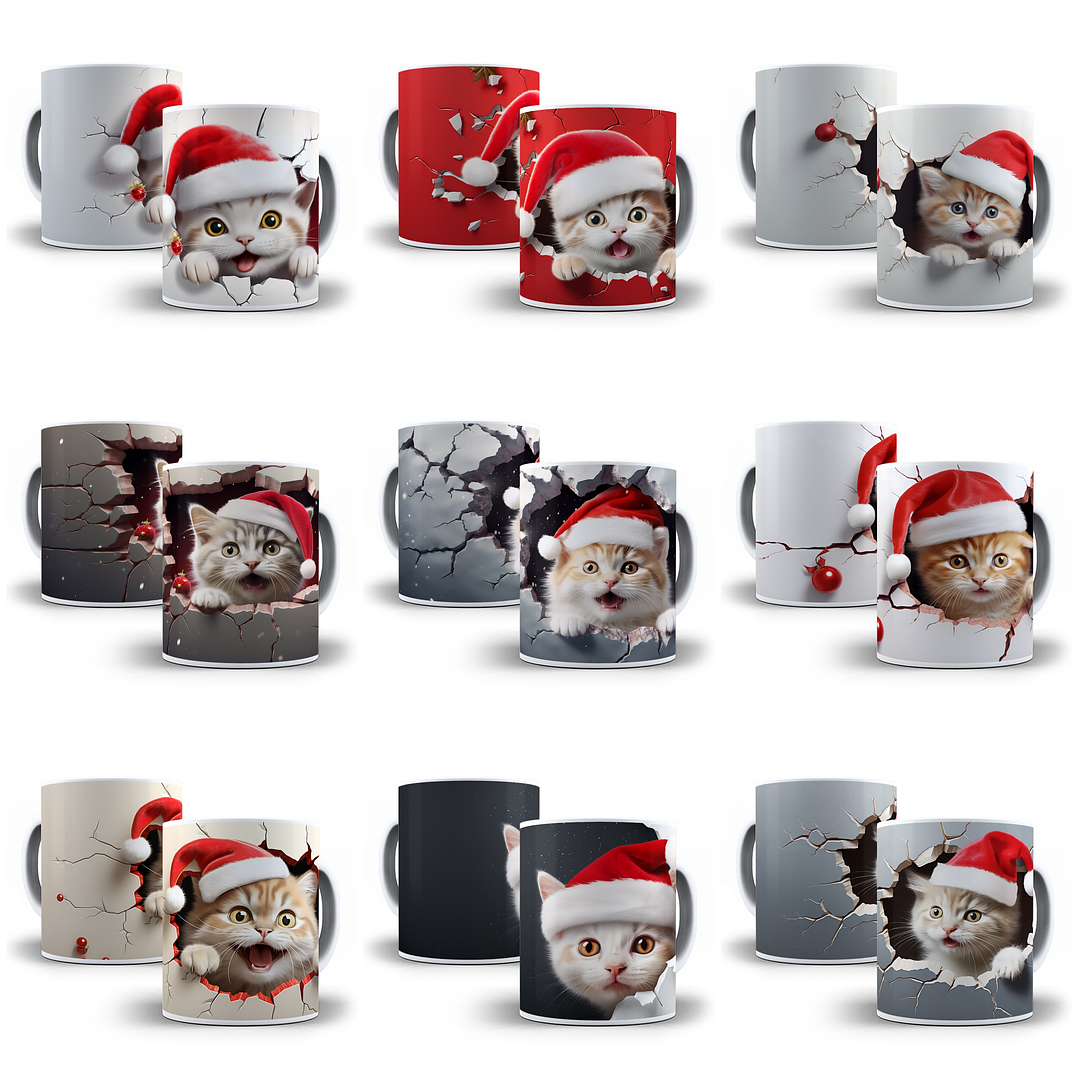 29 Artes para Caneca Gatinhos Natalinos 3D Arquivo em Jpg 2