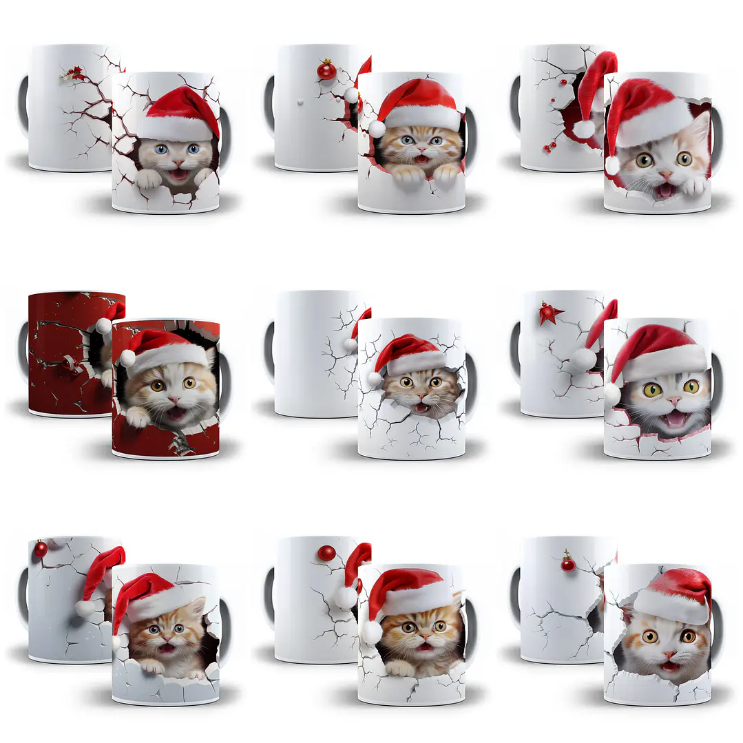 29 Artes para Caneca Gatinhos Natalinos 3D Arquivo em Jpg 3