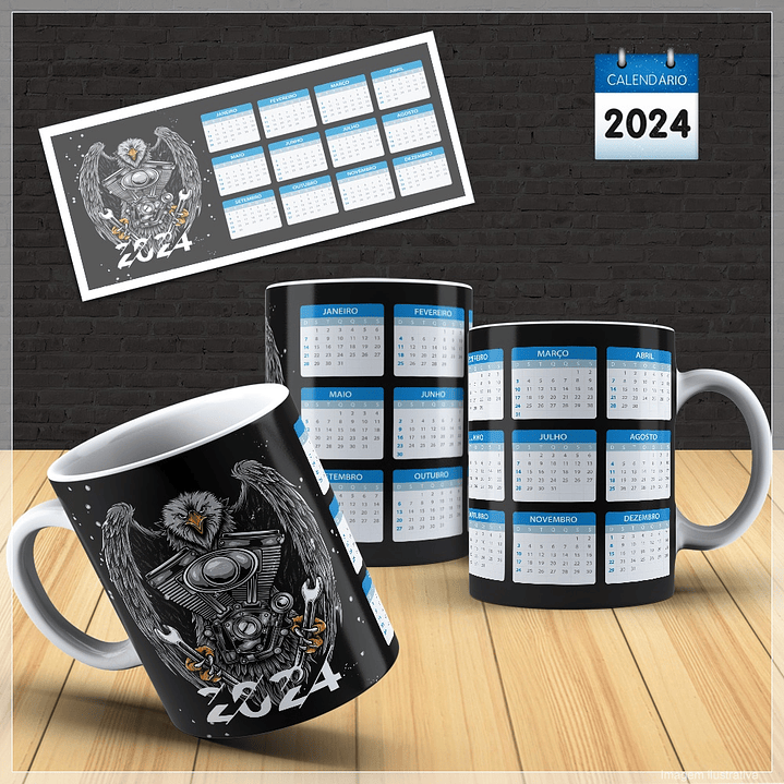 30 Artes para Caneca Calendário Temas Diversos 2024 Arquivo em Photoshop 9
