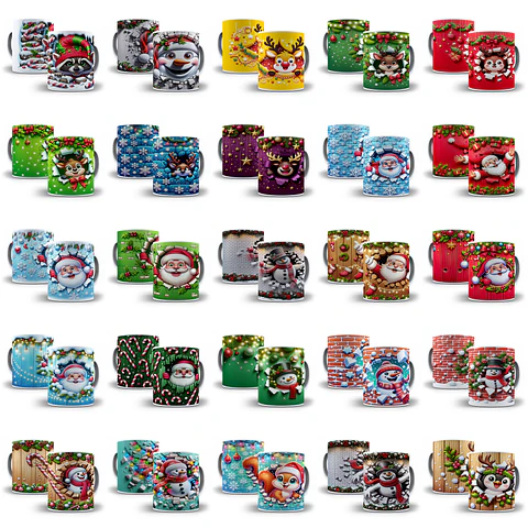 60 Artes para Caneca Natalina 3d Arquivo em Jpg  
