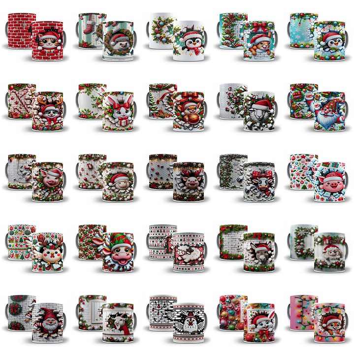 60 Artes para Caneca Natalina 3d Arquivo em Jpg   2