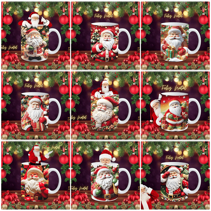 97 Artes para Caneca Natalina Papai Noel e Outros 3d Arquivo em Jpg  2