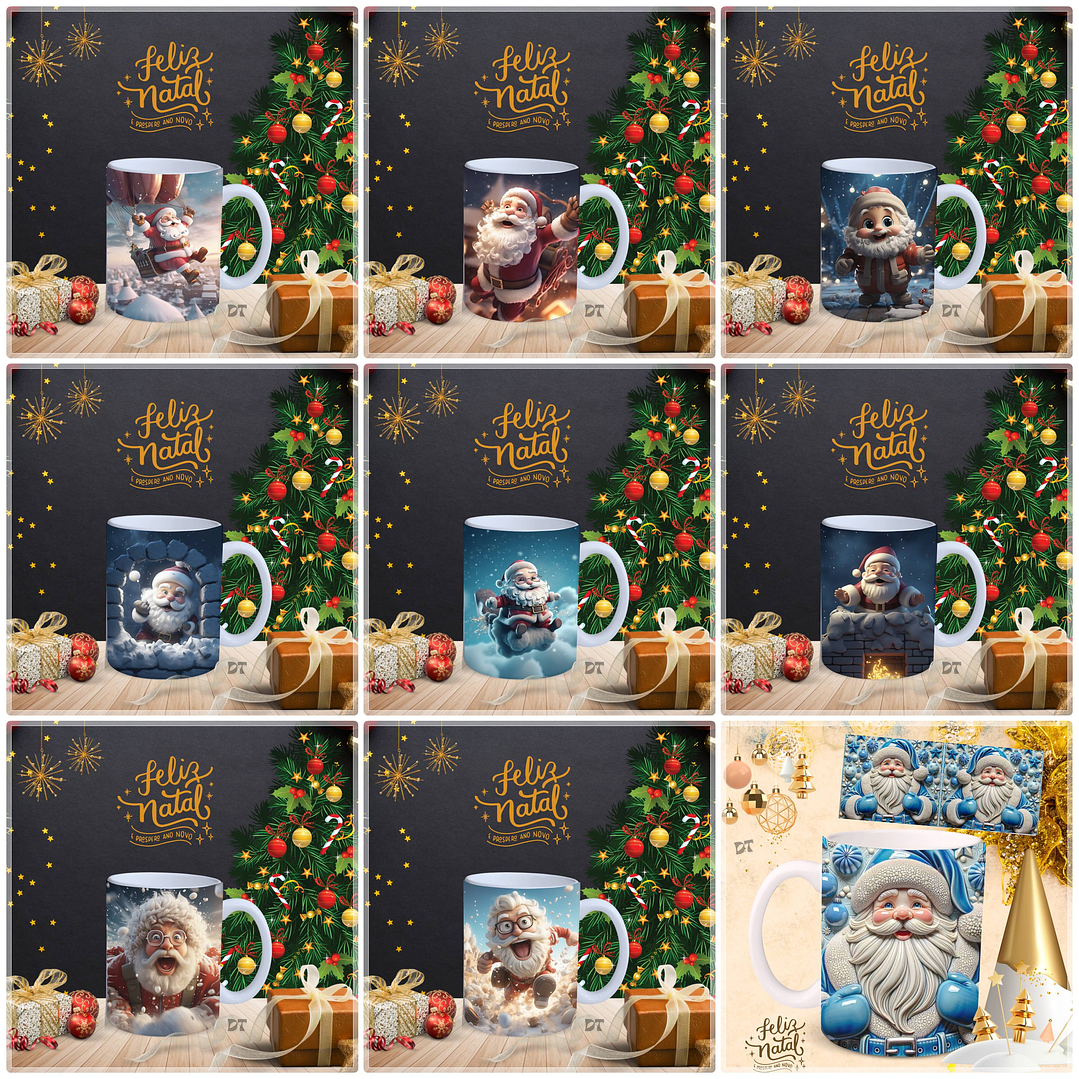 97 Artes para Caneca Natalina Papai Noel e Outros 3d Arquivo em Jpg  3