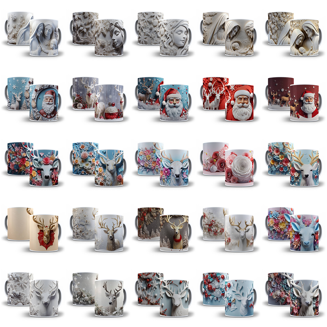 230 Artes para Caneca Natalina Natal  3d Arquivo em Jpg  4