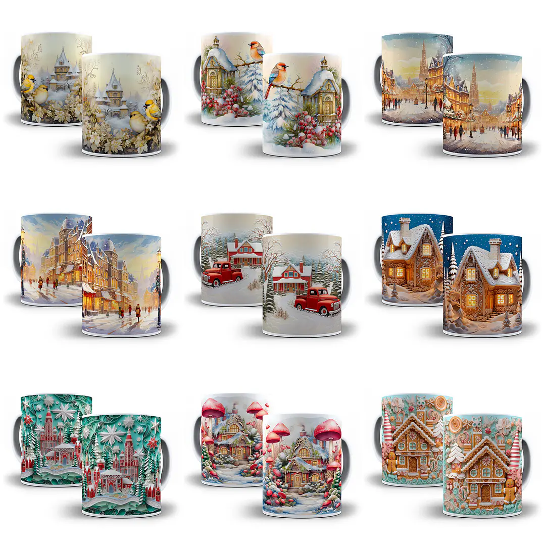 29 Artes para Caneca Casinhas de Natal 3d  Arquivo em Jpg  1