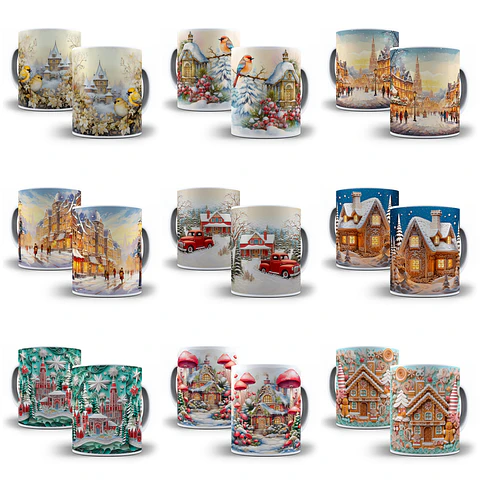 29 Artes para Caneca Casinhas de Natal 3d  Arquivo em Jpg 