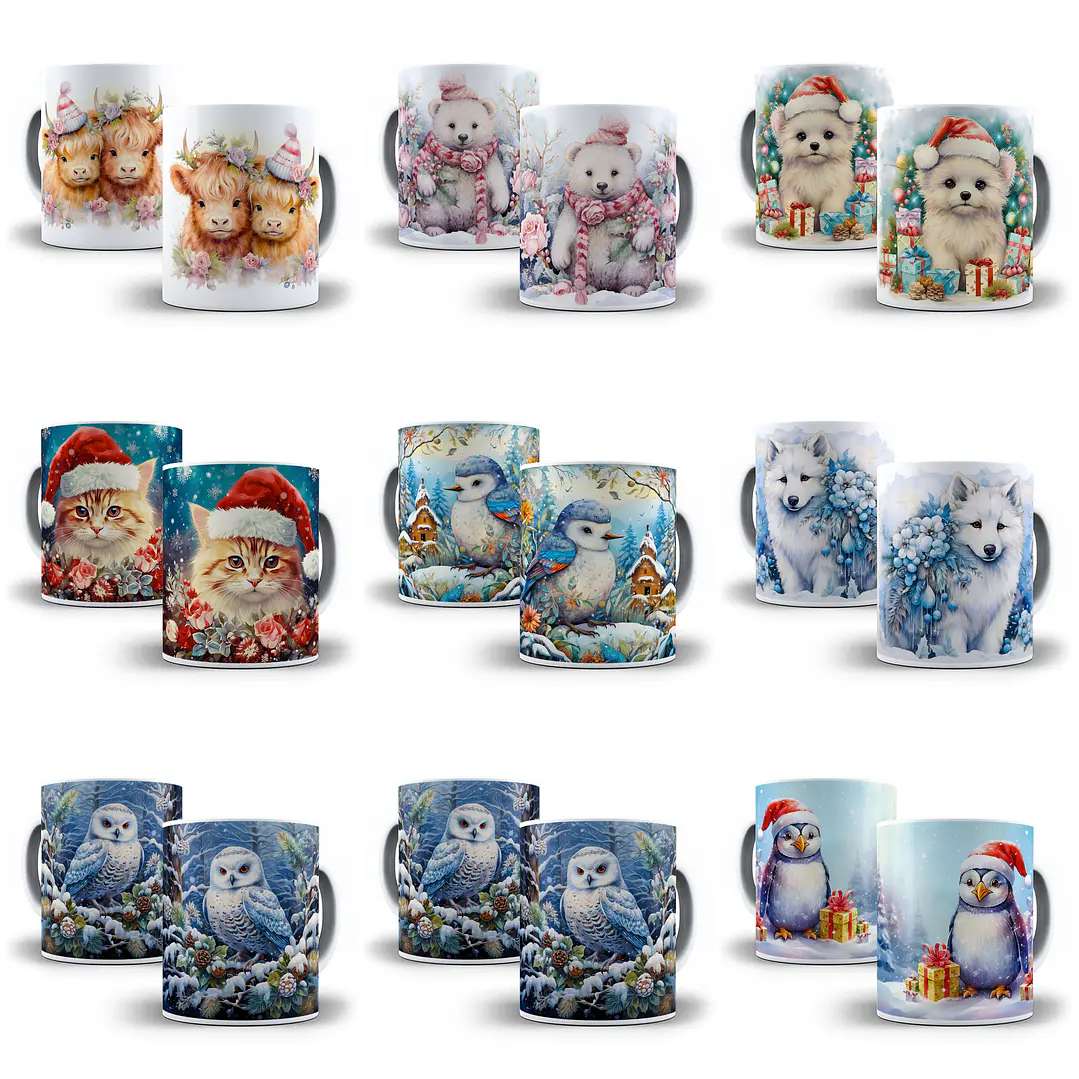 50 Artes para Caneca Animais Natalinos 3d Arquivo em Jpg  3