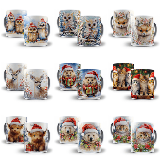 50 Artes para Caneca Animais Natalinos 3d Arquivo em Jpg 