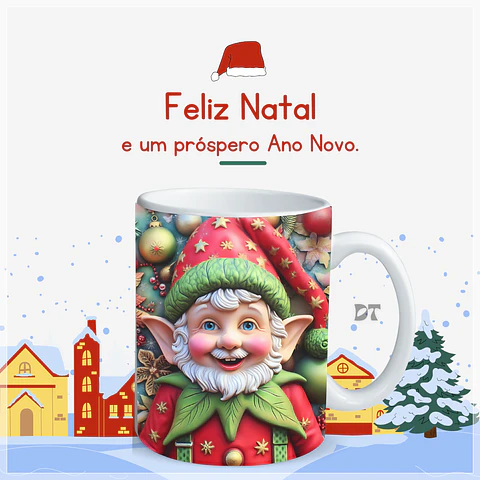 22 Artes para Caneca Elfos Natalinos 3D em Jpg 