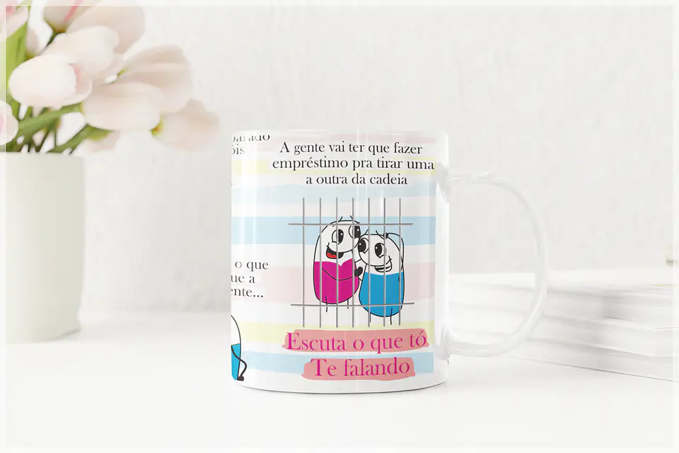 Arte Caneca Flork Amiga, eu tava pensando aqui se alguém chegar em você e falar óh seja você mesma! Arquivo em Corel Draw  2