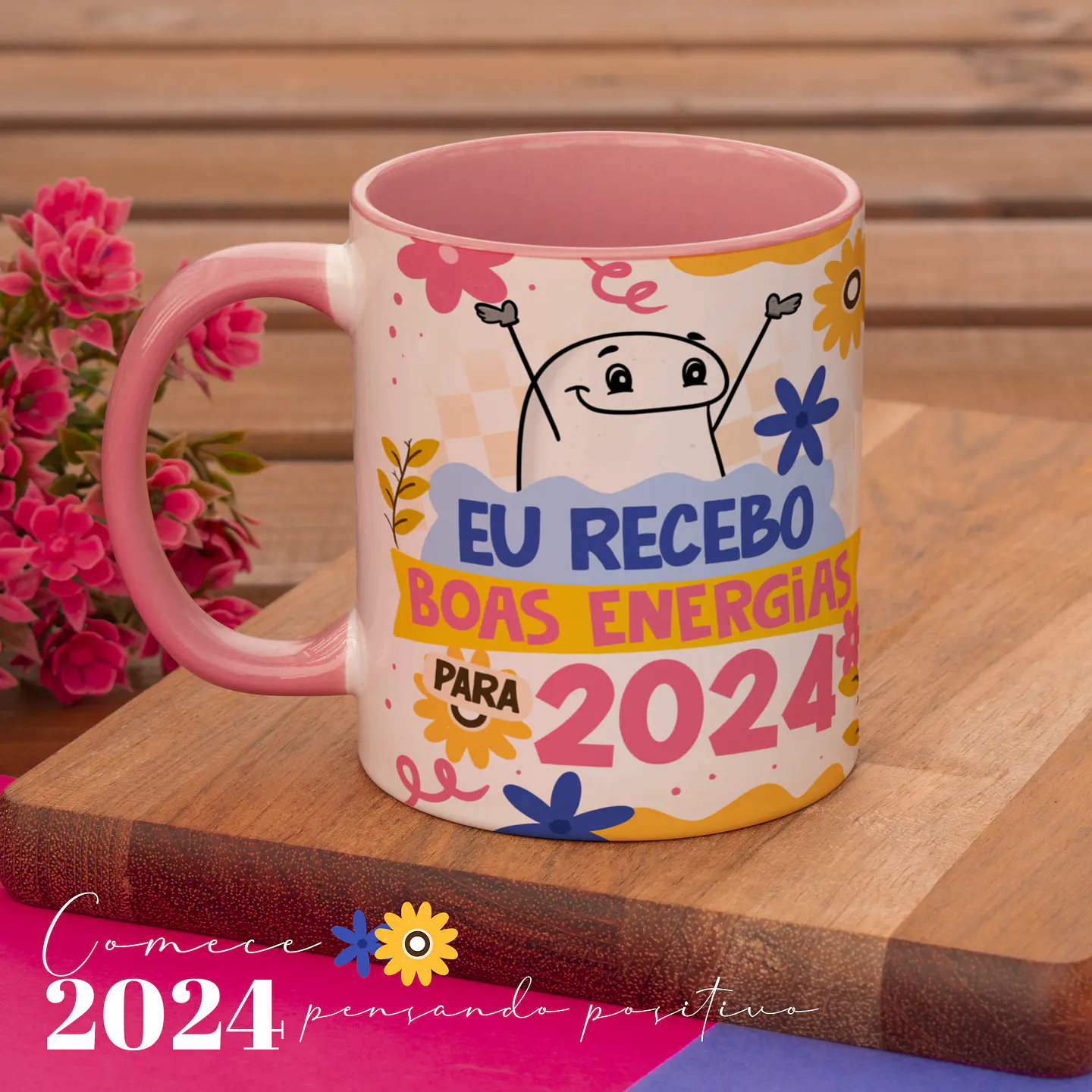 Arte Caneca Ano Novo Eu Recebo Boas Energias para 2024 Arquivo Png 1