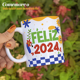 Arte Caneca Ano Novo Feliz 2024 Arquivo Png