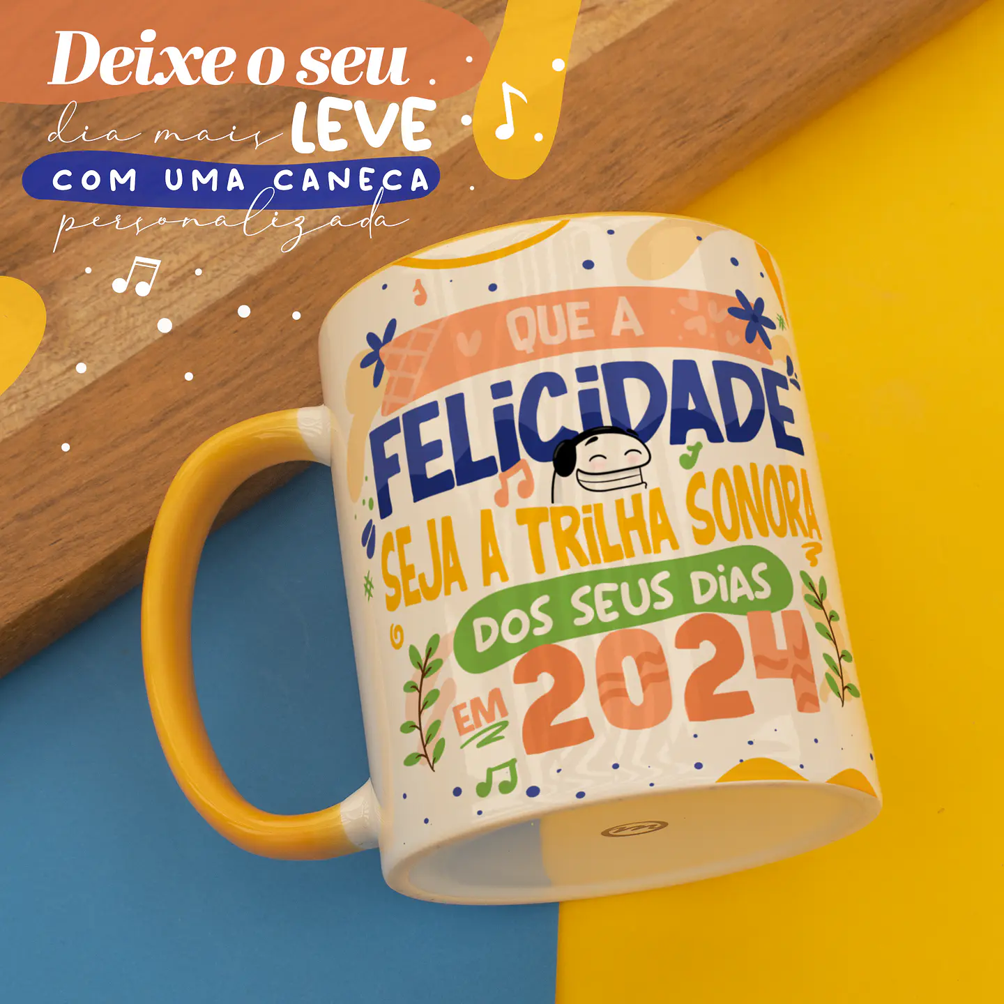 Arte Caneca Ano Novo Que a felicidade seja a trilha sonora dos seus dias em 2024 Arquivo Png 1