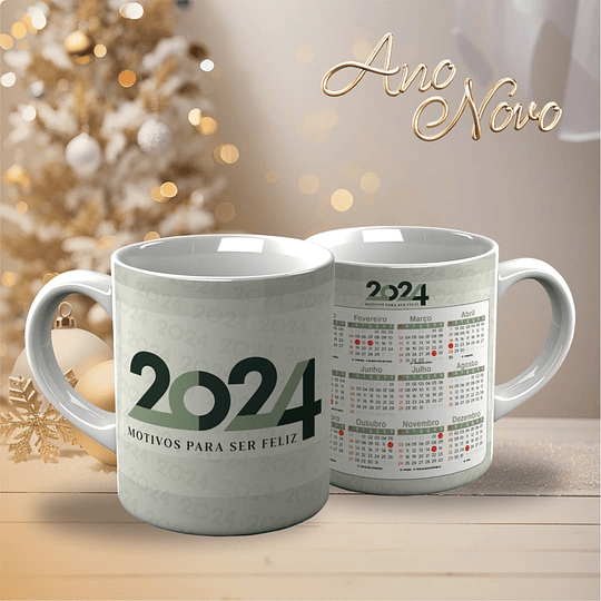 18 Artes para Caneca Calendário Ano Novo 2024 Arquivo Editável 