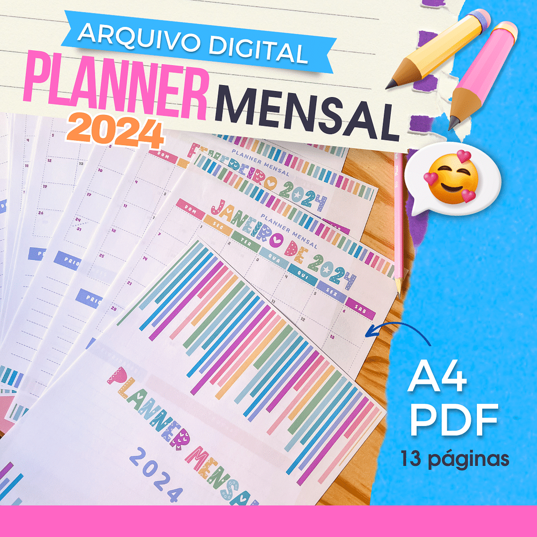 Arquivo Planner Mensal A4 2024 em Pdf 1