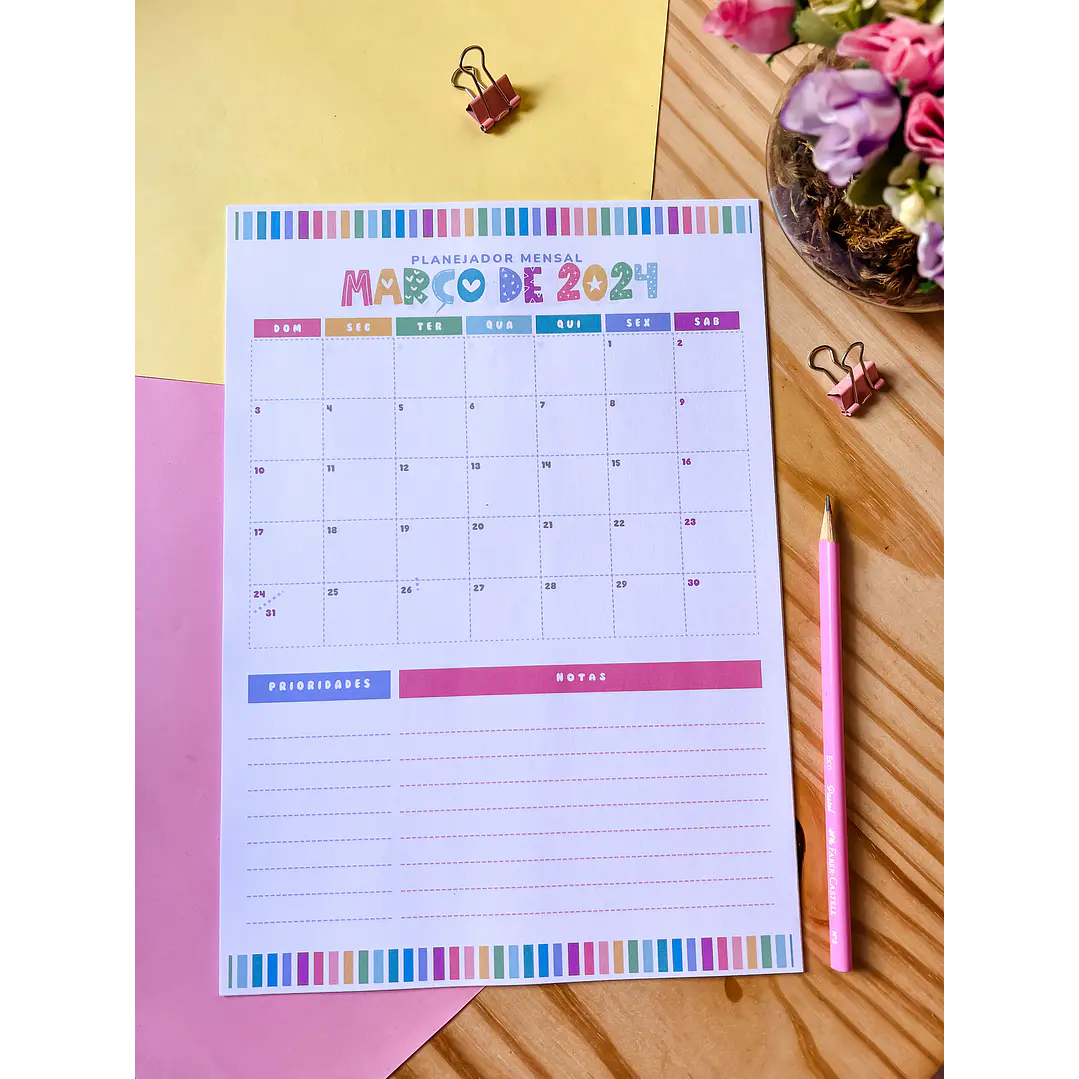 Arquivo Planner Mensal A4 2024 em Pdf 13