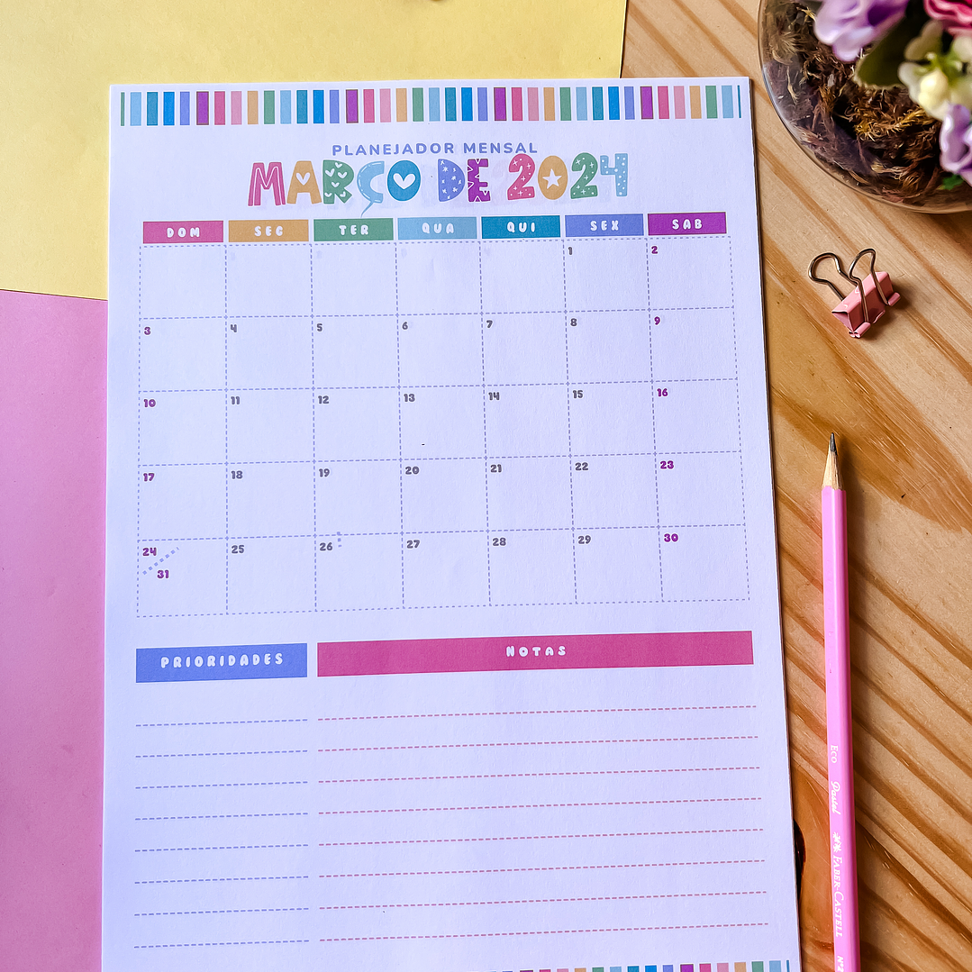 Arquivo Planner Mensal A4 2024 em Pdf 13