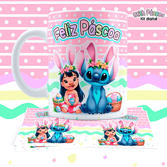 12 Artes para Caneca Pascoa Lilo e Stitch em Jpg