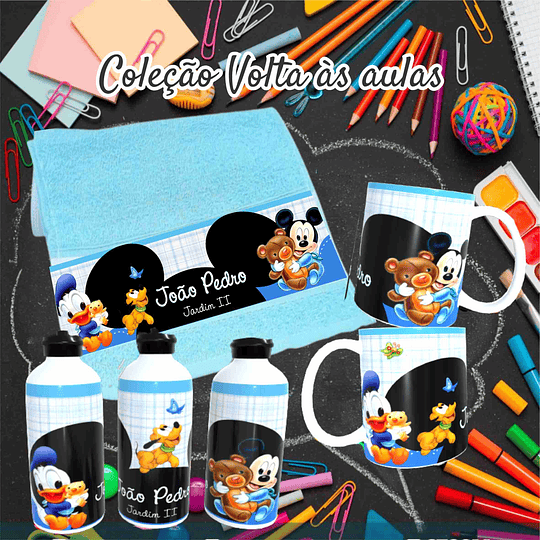 78 Artes para Caneca, Toalinha e Squezee Personagens Disney Volta as Aulas Arquivo Editavél 