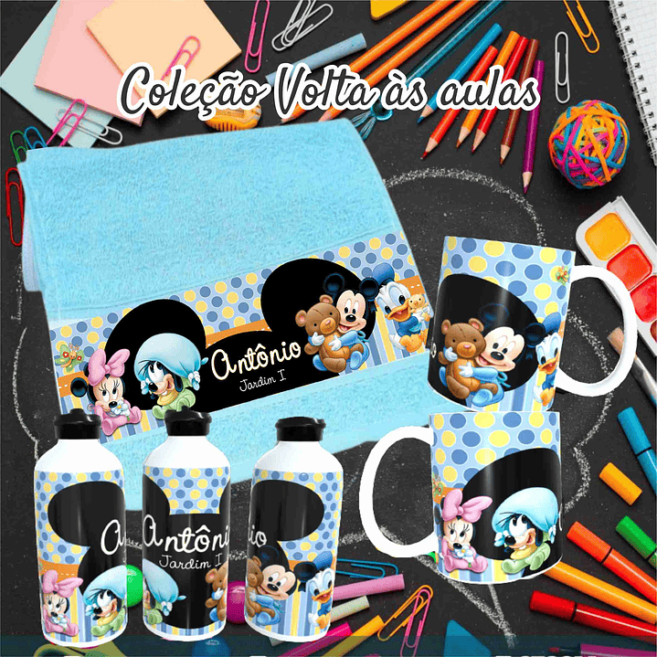 78 Artes para Caneca, Toalinha e Squezee Personagens Disney Volta as Aulas Arquivo Editavél  1