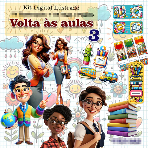 Kit Digital Mascotinhos Volta as Aulas Arquivos em Png 