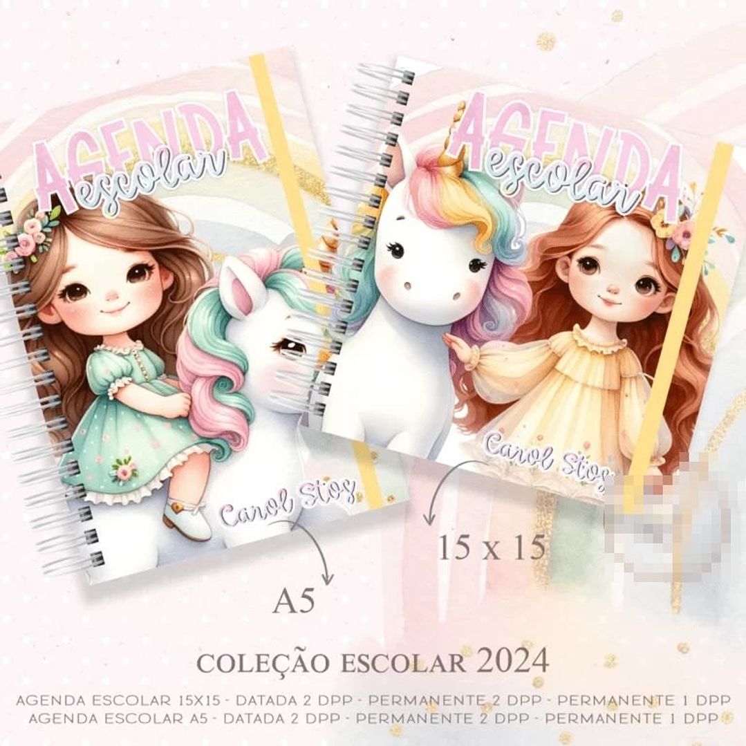 Agenda Escolar Ursinho Aviador e Unicornio Menina Arquivo em Pdf 1
