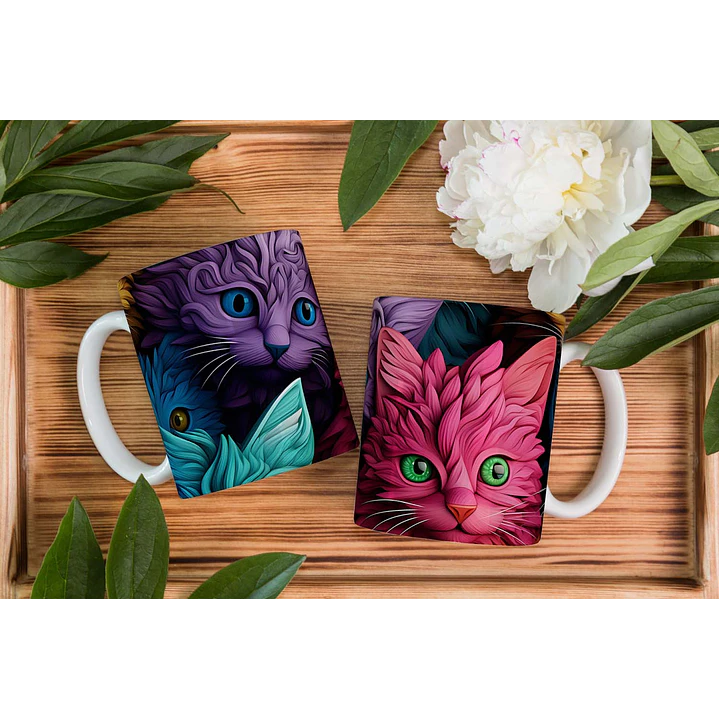 4 Artes para Caneca Gatinhos 3D Arquivo em Jpg   3