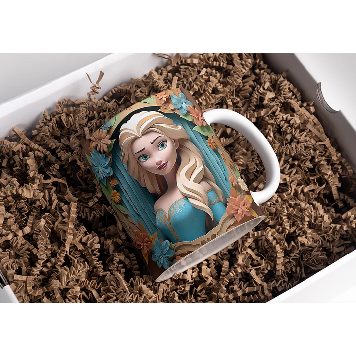 5 Artes para Caneca 3D Princesas da Disney Arquivo em Jpg 3
