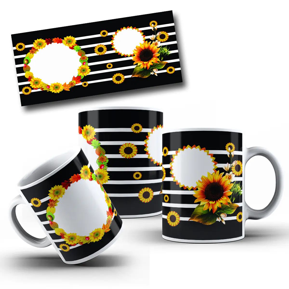 13 Artes para Caneca Girassol Arquivo Editável