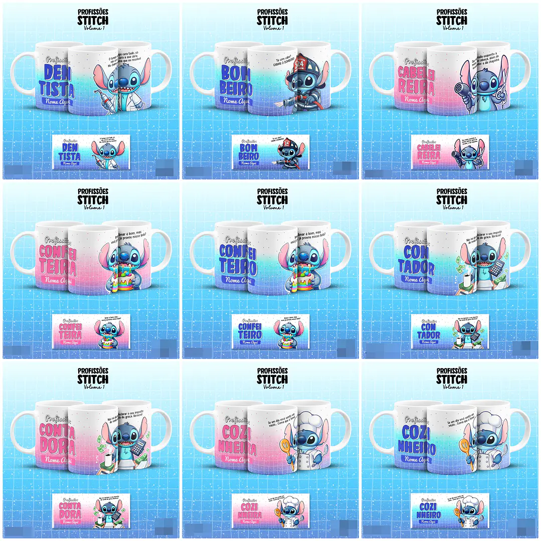 39 Artes para Caneca Stitch Profissões Vol.2 Arquivo em Jpg 1