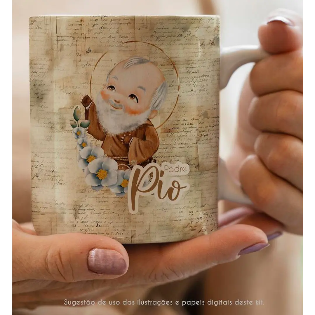 Kit Digital Padre Pio Aquarela em Png  2