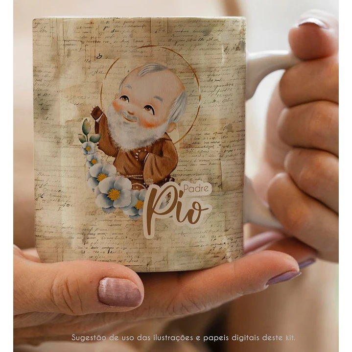 Kit Digital Padre Pio Aquarela em Png  2
