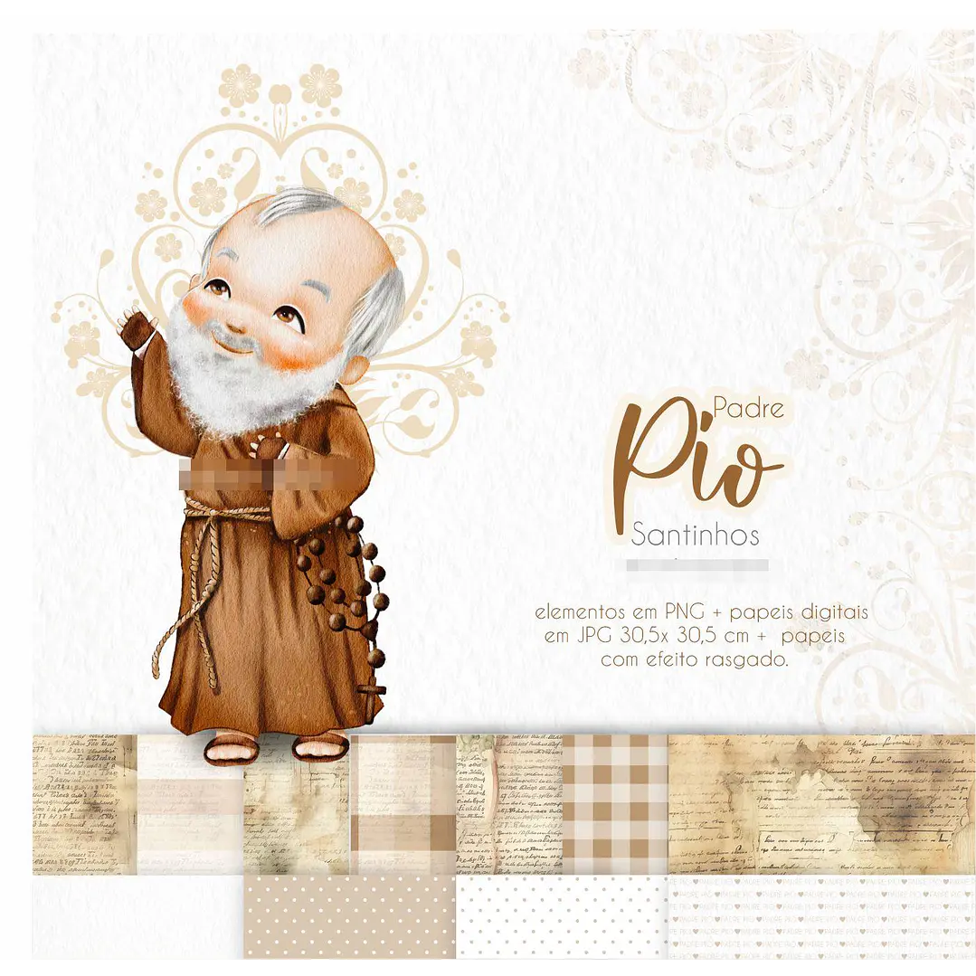 Kit Digital Padre Pio Aquarela em Png  3