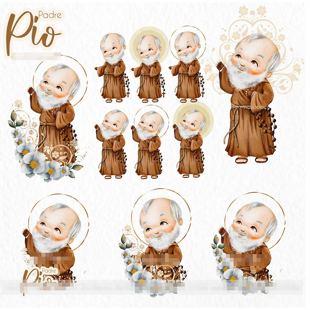 Kit Digital Padre Pio Aquarela em Png  1