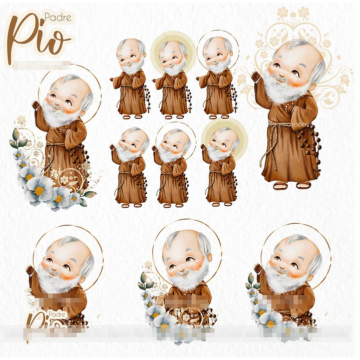 Kit Digital Padre Pio Aquarela em Png  1
