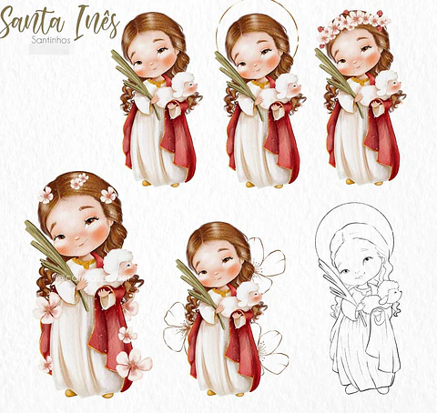 Kit Digital Santa Inês Aquarela em Png 