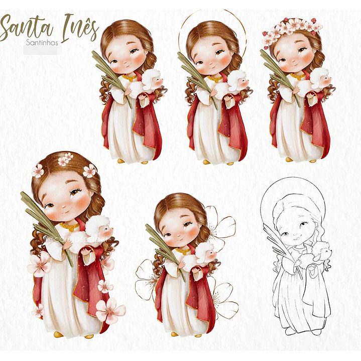 Kit Digital Santa Inês Aquarela em Png  1
