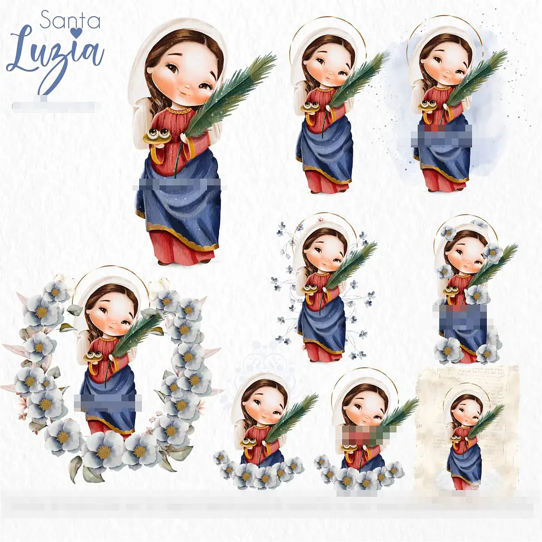 Kit Digital Santa Luzia Aquarela em Png  1