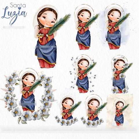 Kit Digital Santa Luzia Aquarela em Png 