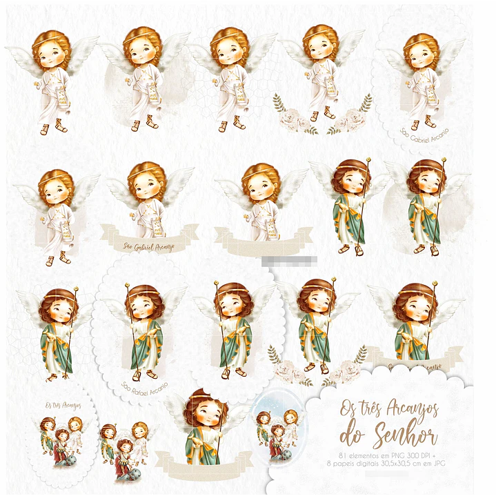 Kit Digital Arcanjos Aquarela Arquivos em Png   1