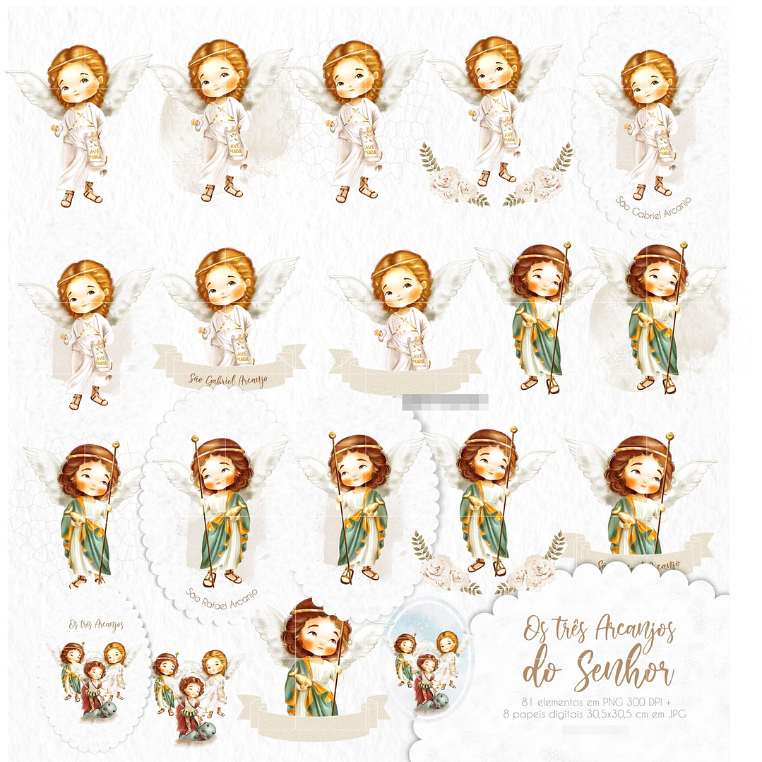 Kit Digital Arcanjos Aquarela Arquivos em Png   1