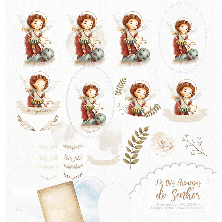 Kit Digital Arcanjos Aquarela Arquivos em Png   2